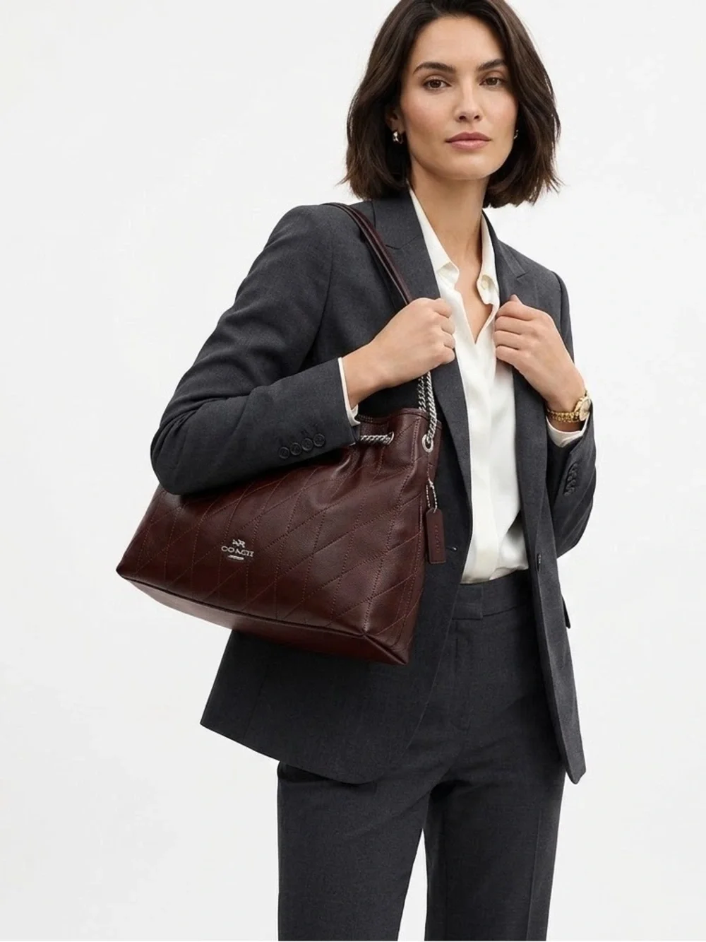 NWT Coach Evelyn Quilted Leather Shoulder Bag Brown Maple Purse Medium Handbag